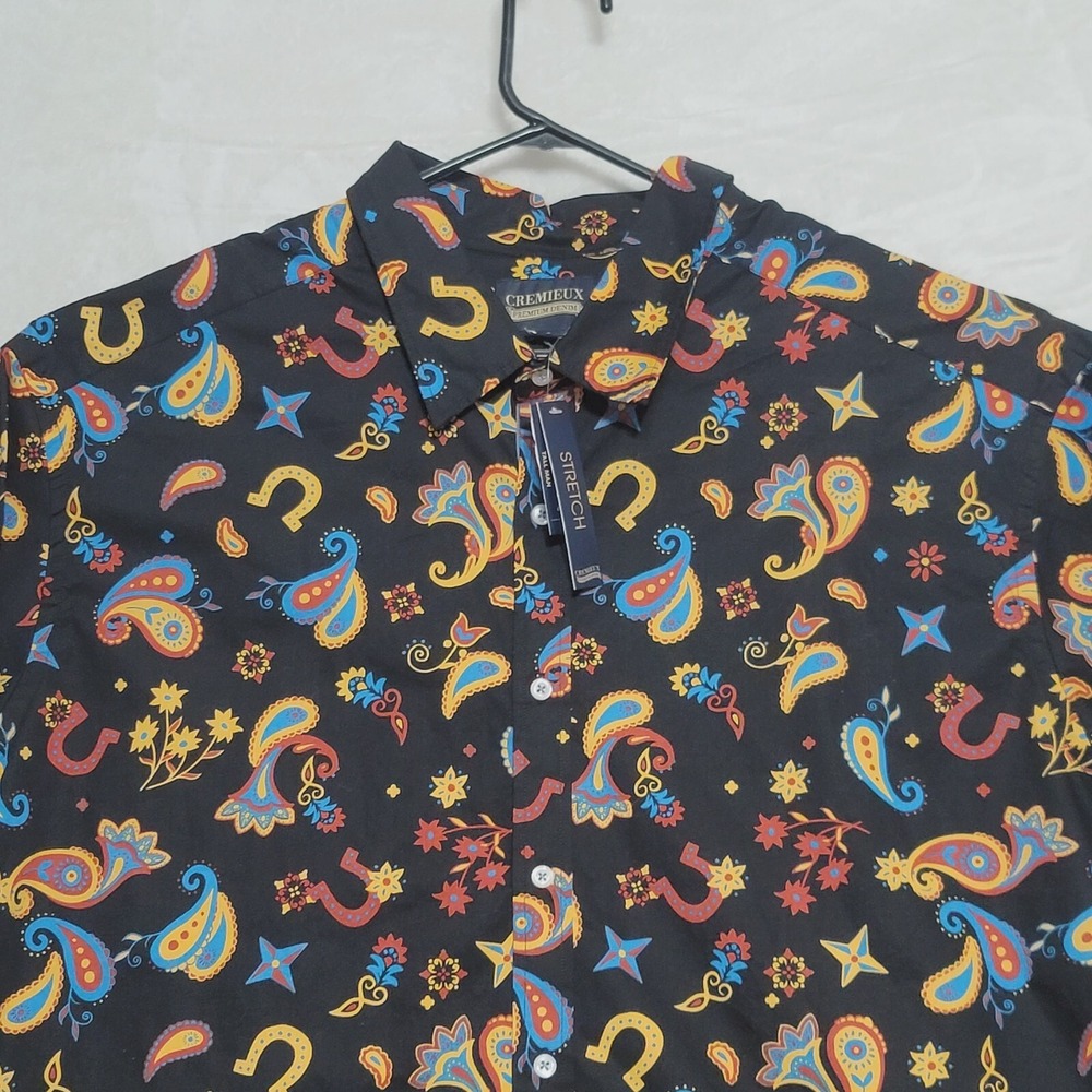 Cremieux Premium Denim Mens Shirt 4XT Paisley Horseshoe Black Long Sleeves New
